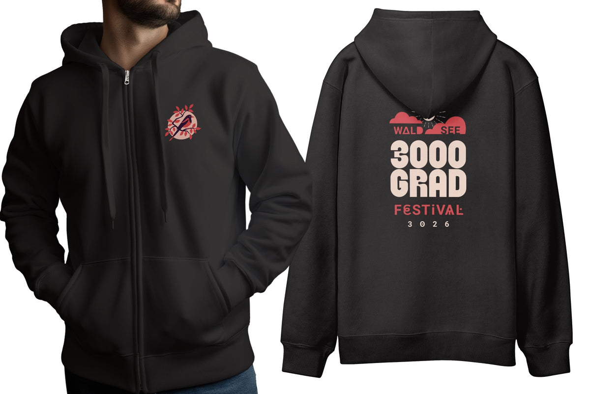 Zip Hoodie - "Vogel - 3000Grad Festival" Schwarz